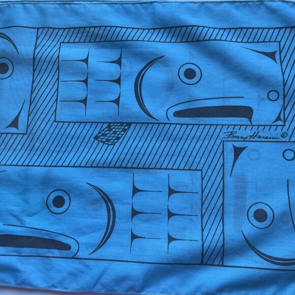 Vtg Barry Herem Scarf Blue1979 Northwest Coast Native Design Pacific 11 x 54” - Picture 5 of 9